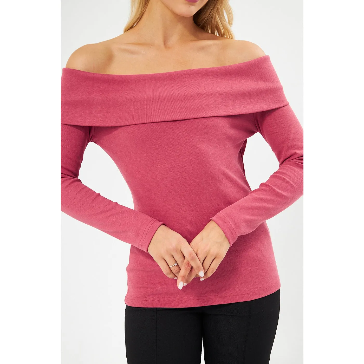 Pink Rib Off-Shoulder Top