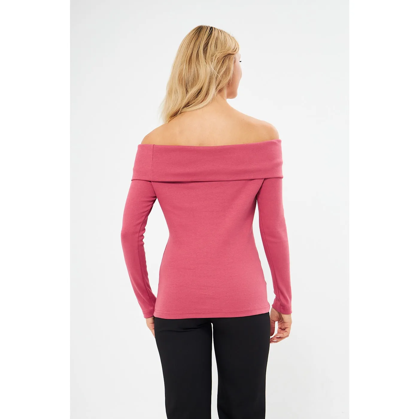 Pink Rib Off-Shoulder Top