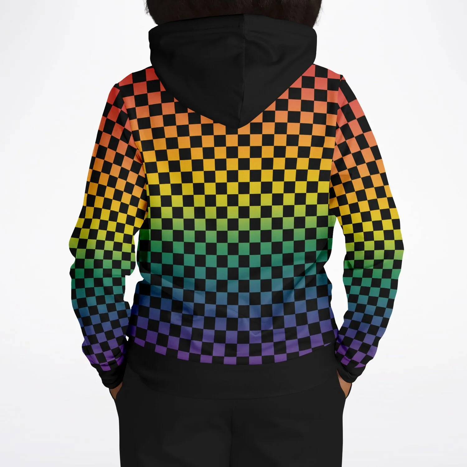 Rainbow Pride Black Contrast Checkered Pullover Hoodie