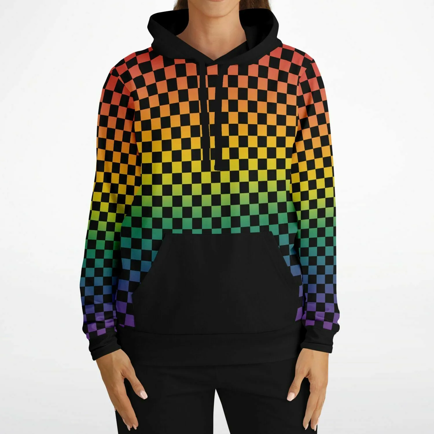 Rainbow Pride Black Contrast Checkered Pullover Hoodie