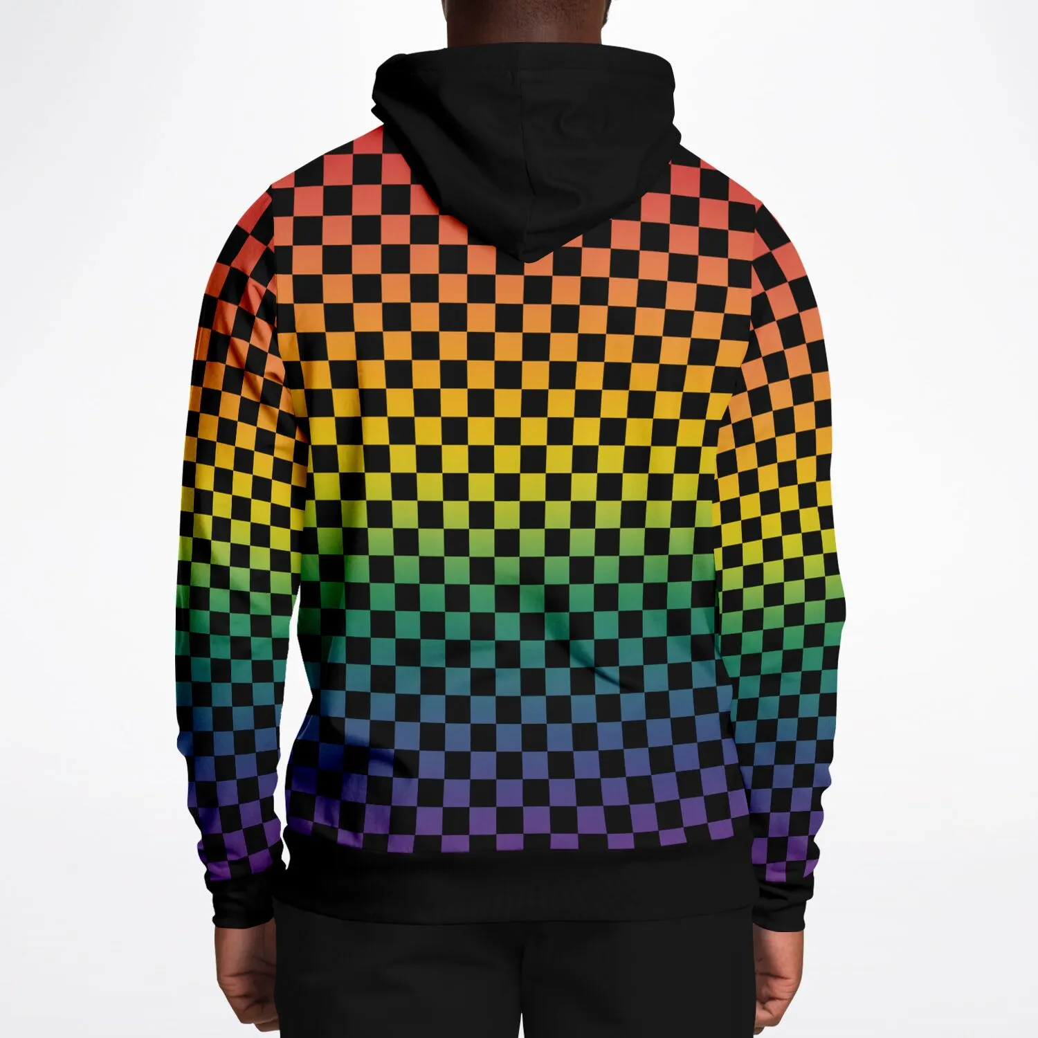 Rainbow Pride Black Contrast Checkered Pullover Hoodie