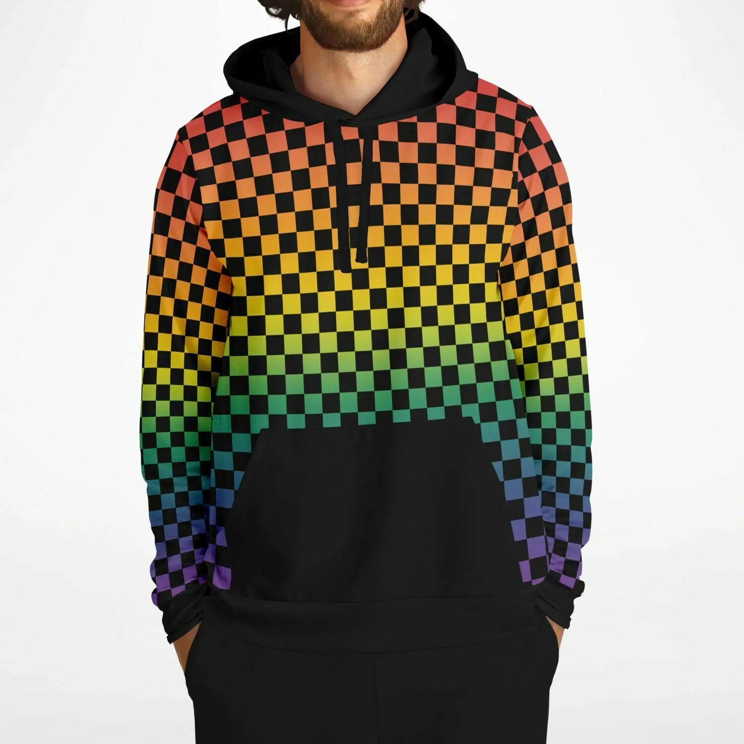 Rainbow Pride Black Contrast Checkered Pullover Hoodie