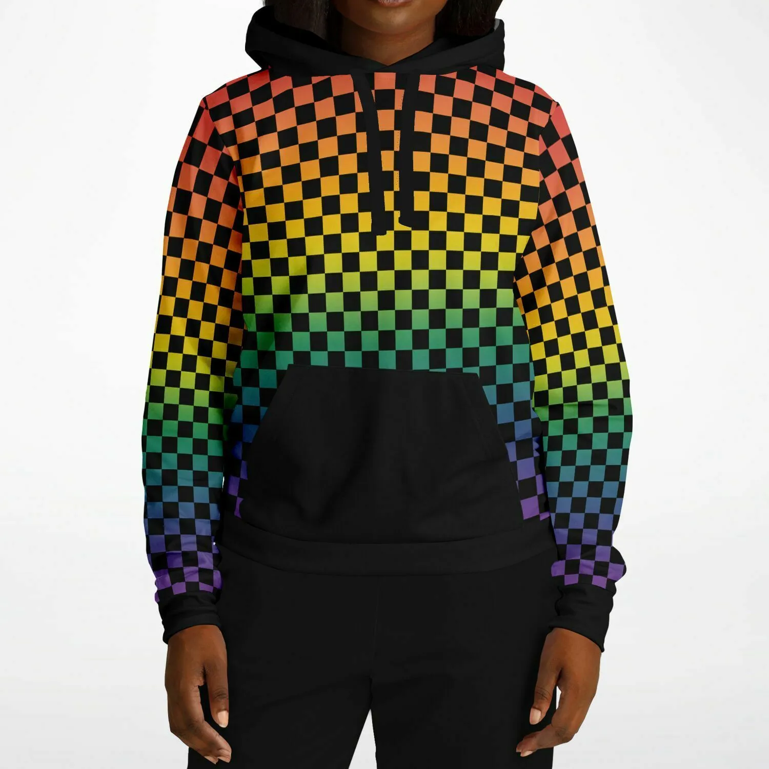 Rainbow Pride Black Contrast Checkered Pullover Hoodie