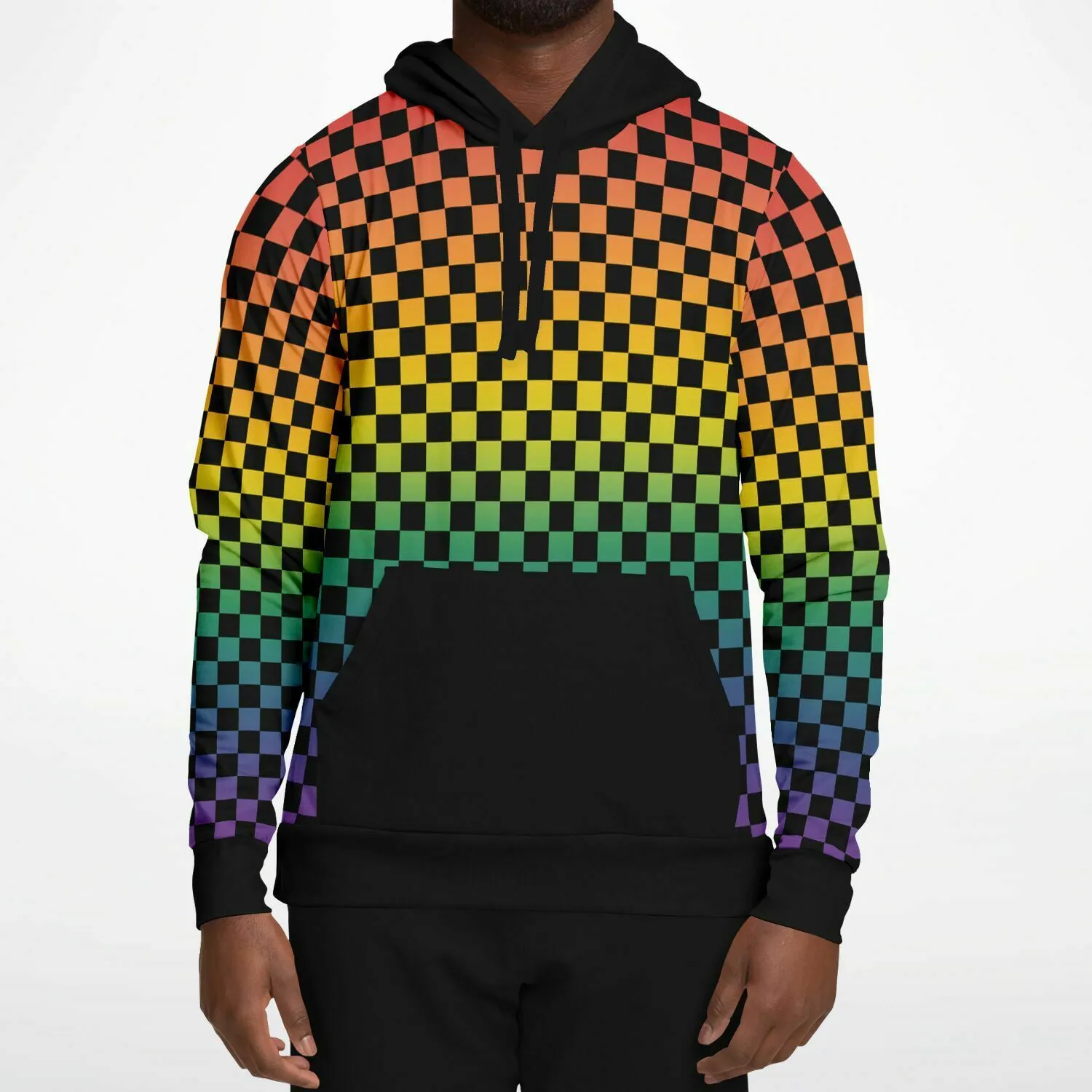 Rainbow Pride Black Contrast Checkered Pullover Hoodie