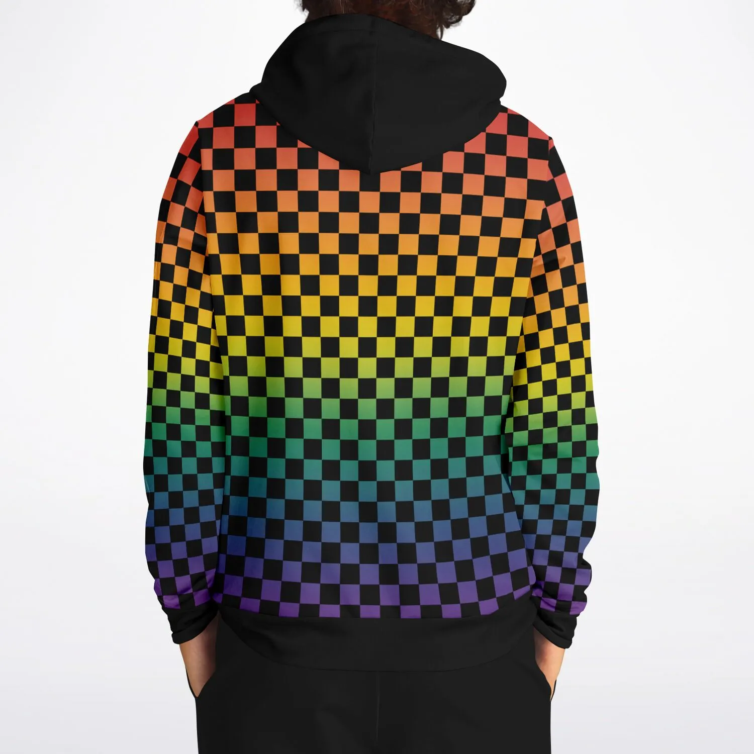 Rainbow Pride Black Contrast Checkered Pullover Hoodie