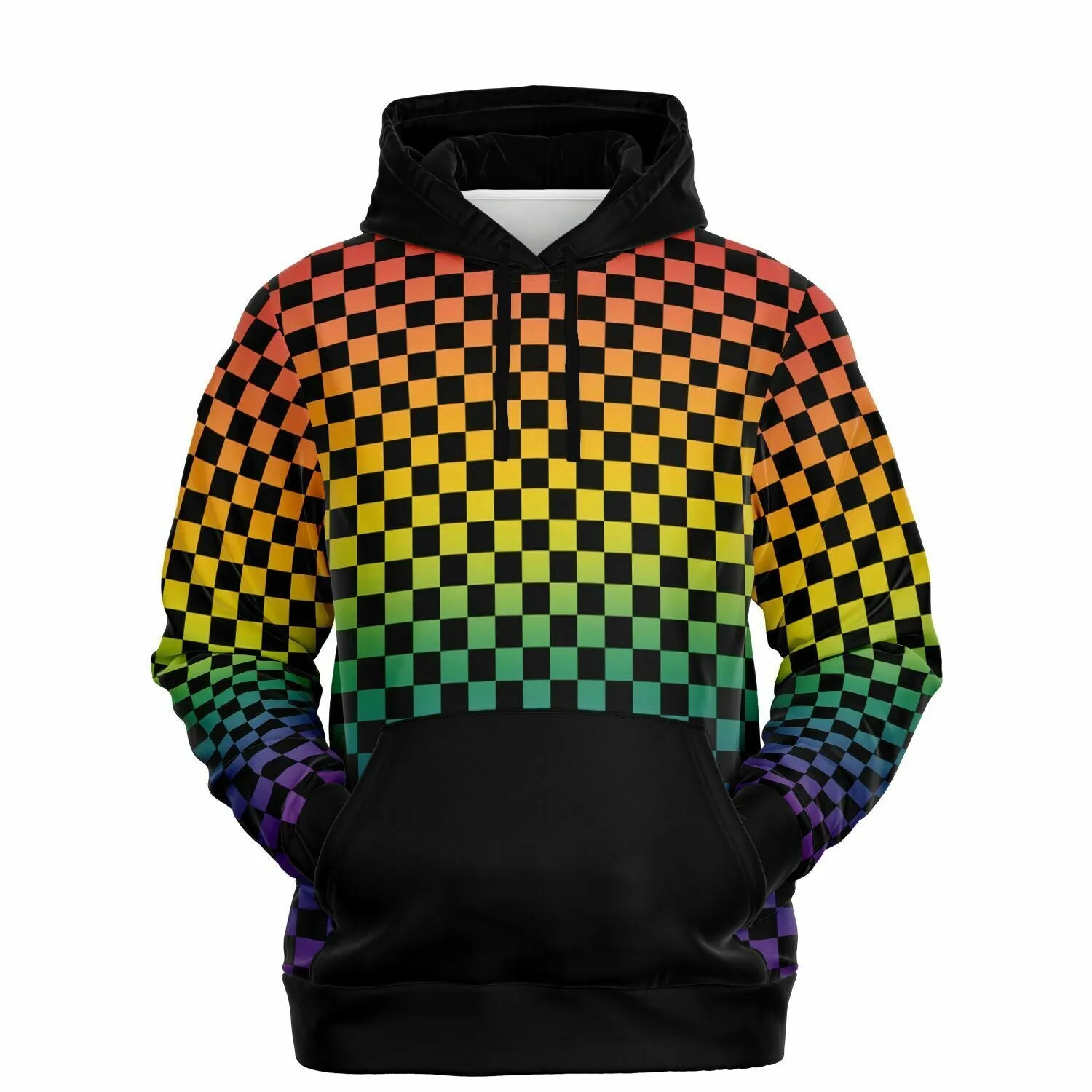 Rainbow Pride Black Contrast Checkered Pullover Hoodie