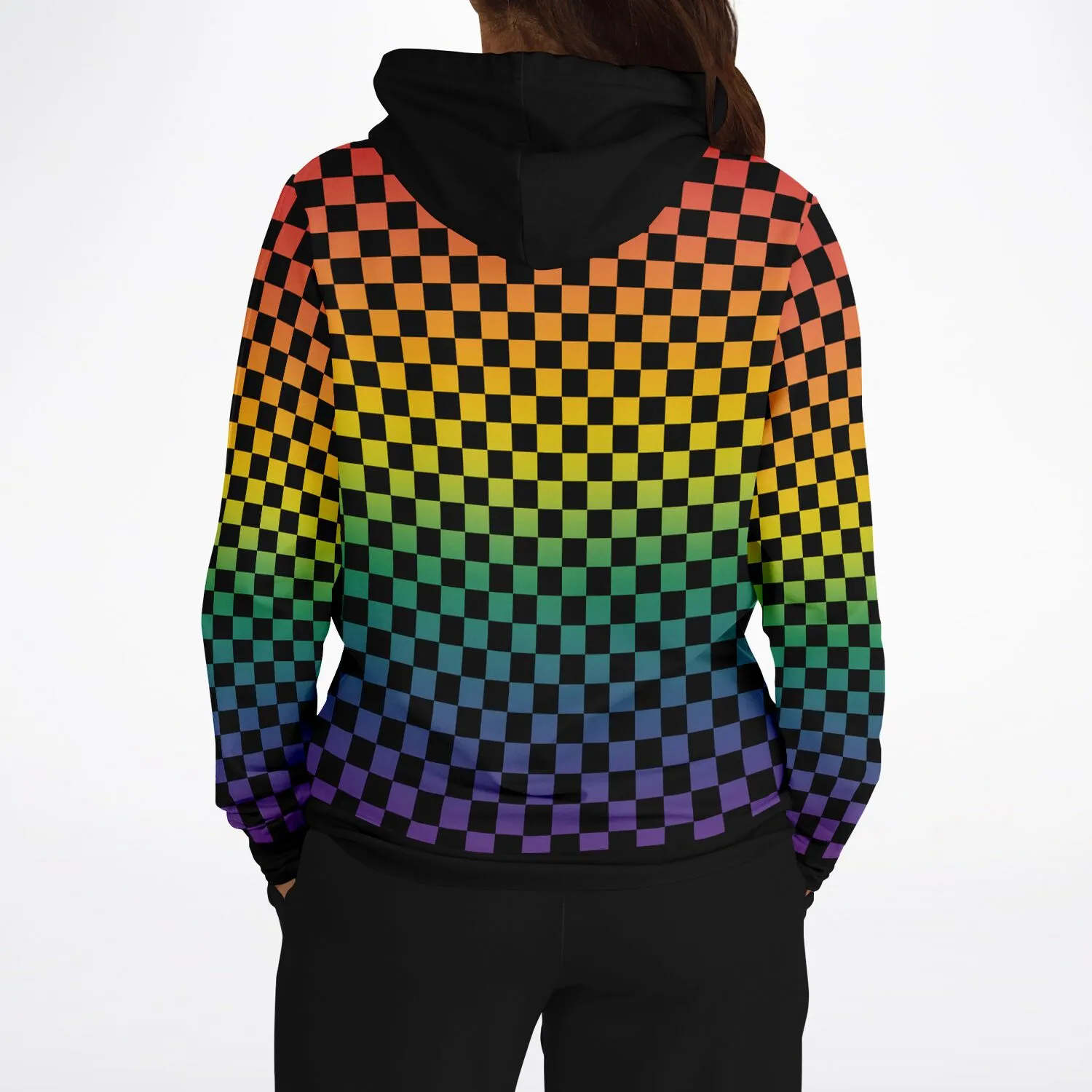 Rainbow Pride Black Contrast Checkered Pullover Hoodie