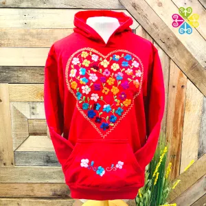 Red Women Hoodie - Handmade Bordado