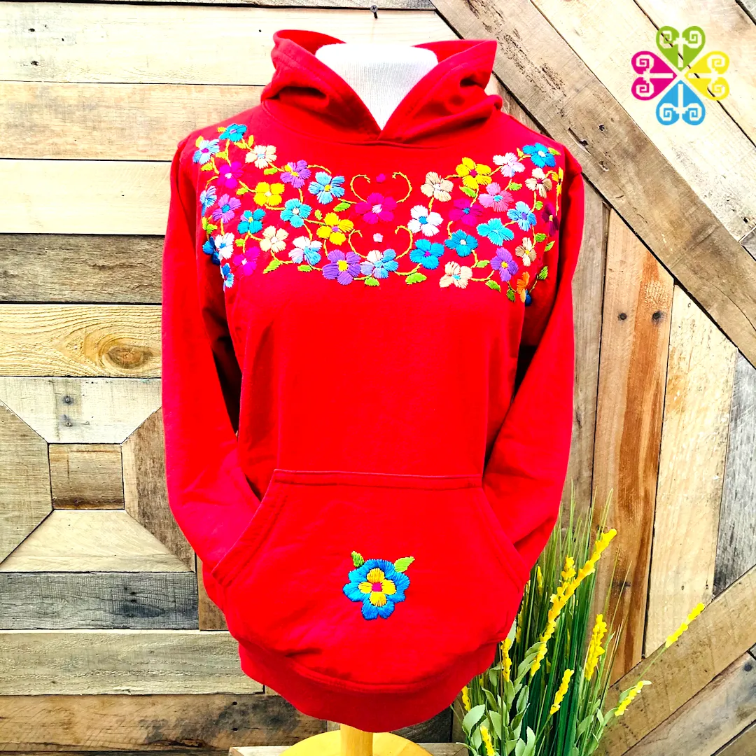 Red Women Hoodie - Handmade Bordado