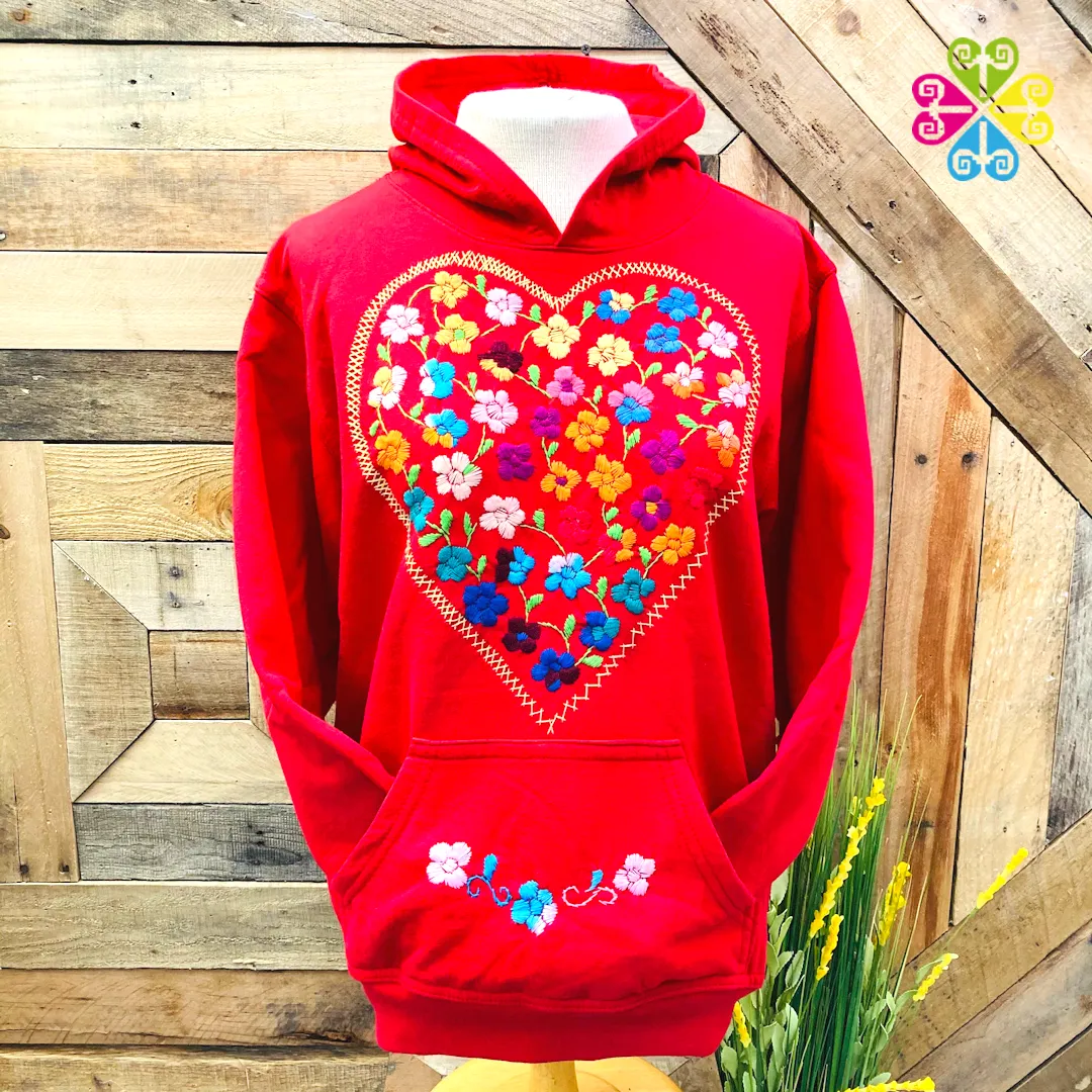 Red Women Hoodie - Handmade Bordado