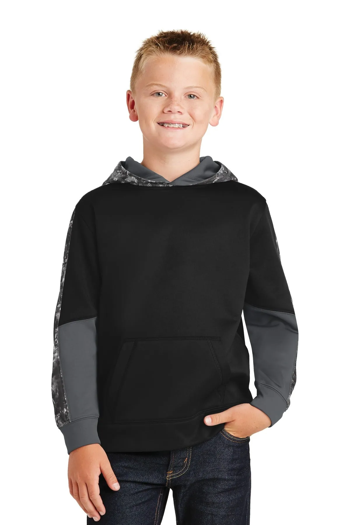 Sport-Tek® Youth Sport-Wick® Mineral Freeze Fleece Colorblock Hooded Pullover. YST231