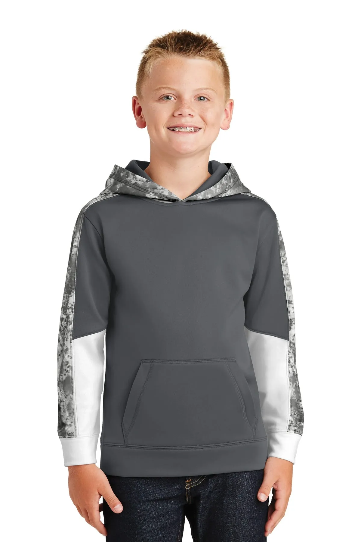 Sport-Tek® Youth Sport-Wick® Mineral Freeze Fleece Colorblock Hooded Pullover. YST231