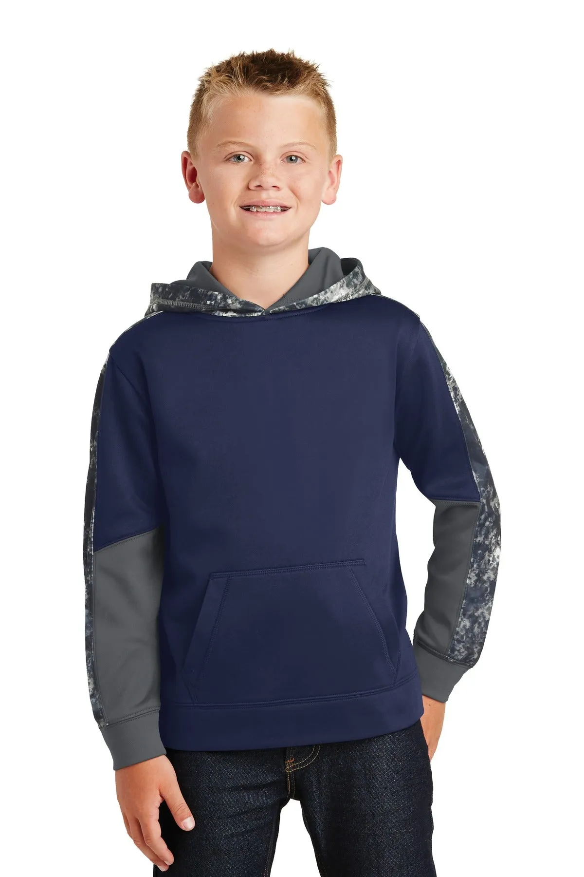 Sport-Tek® Youth Sport-Wick® Mineral Freeze Fleece Colorblock Hooded Pullover. YST231