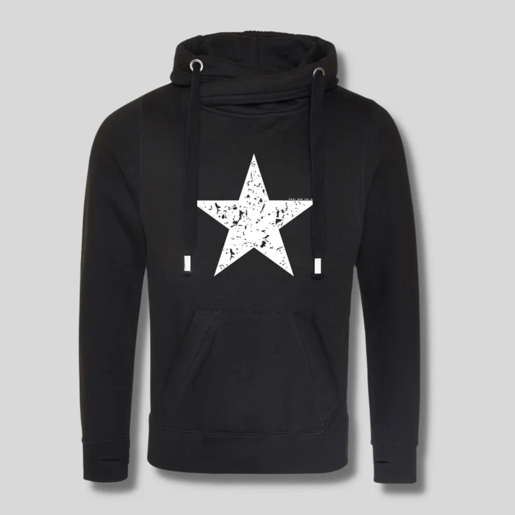 Star Cowl Neck Hoodie - Black