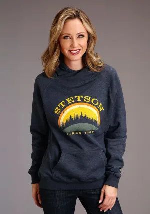 Stetson Womens Blue Cotton Blend Sunset and Trees Hoodie