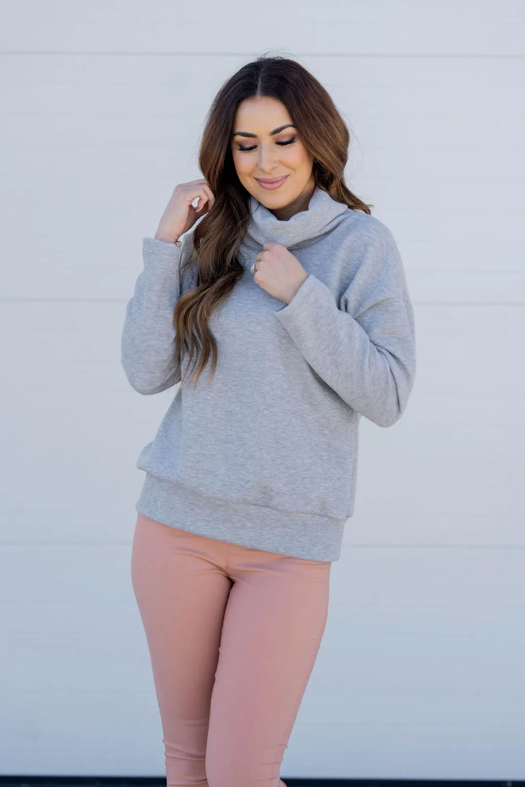 Subtle Textured Cowl Neck Sweatshirt