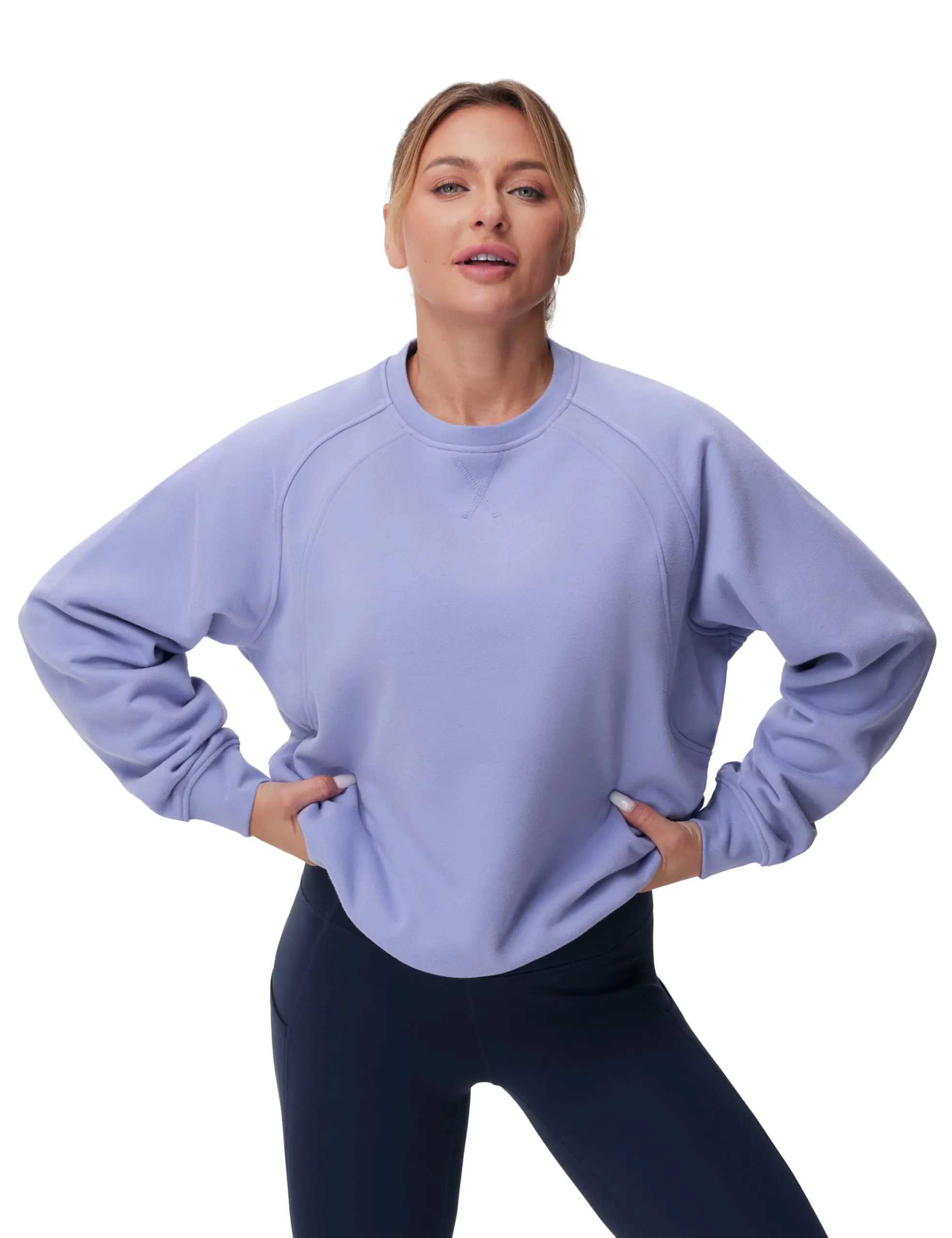 THE GYM PEOPLE Women's Loose Fit Fleece Sweatshirts Crewneck Long Sleeve Pullover Tops Lavender Purple