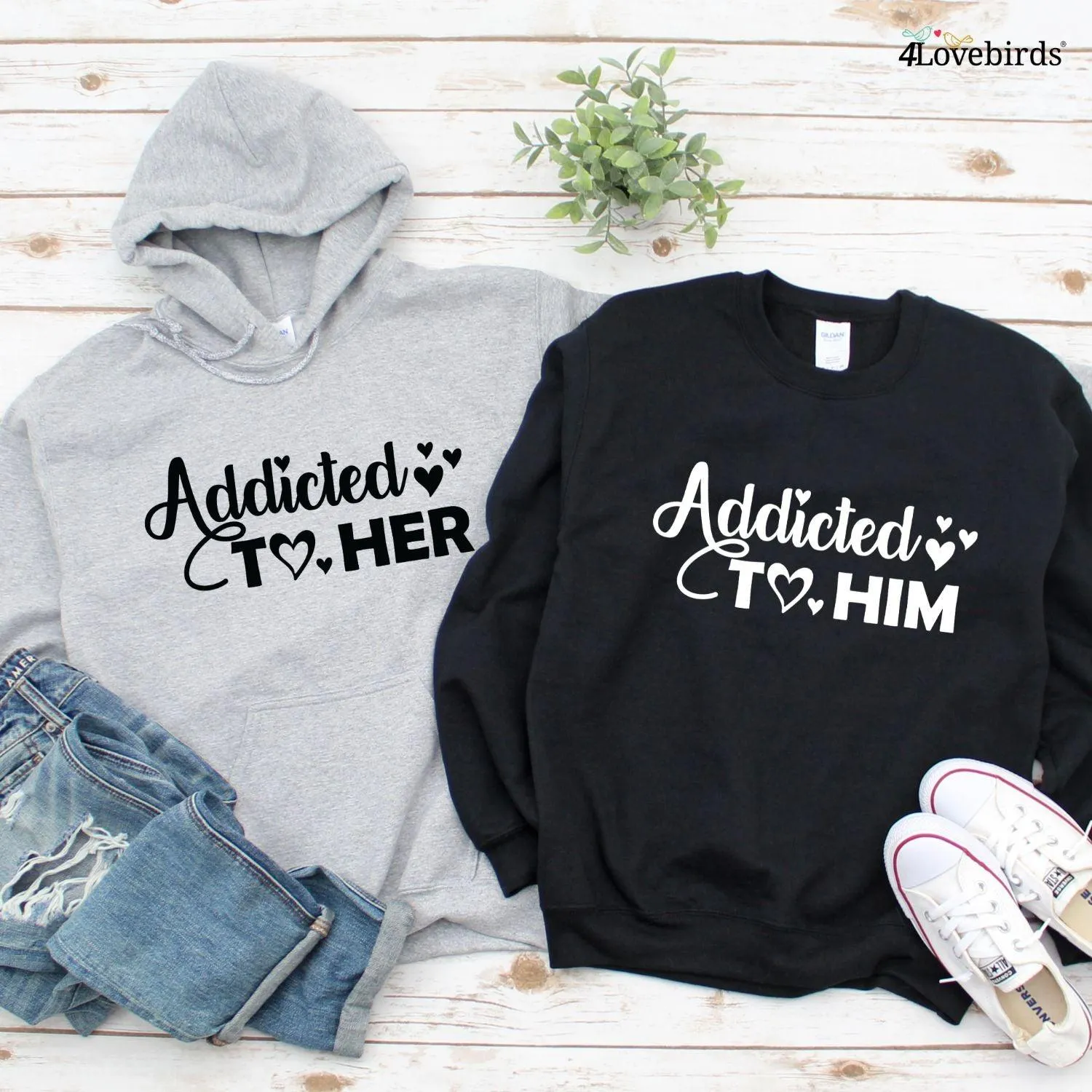 Valentine Gift: Matching Set for Couples - Addict Him & Her Tops & Sweatshirts