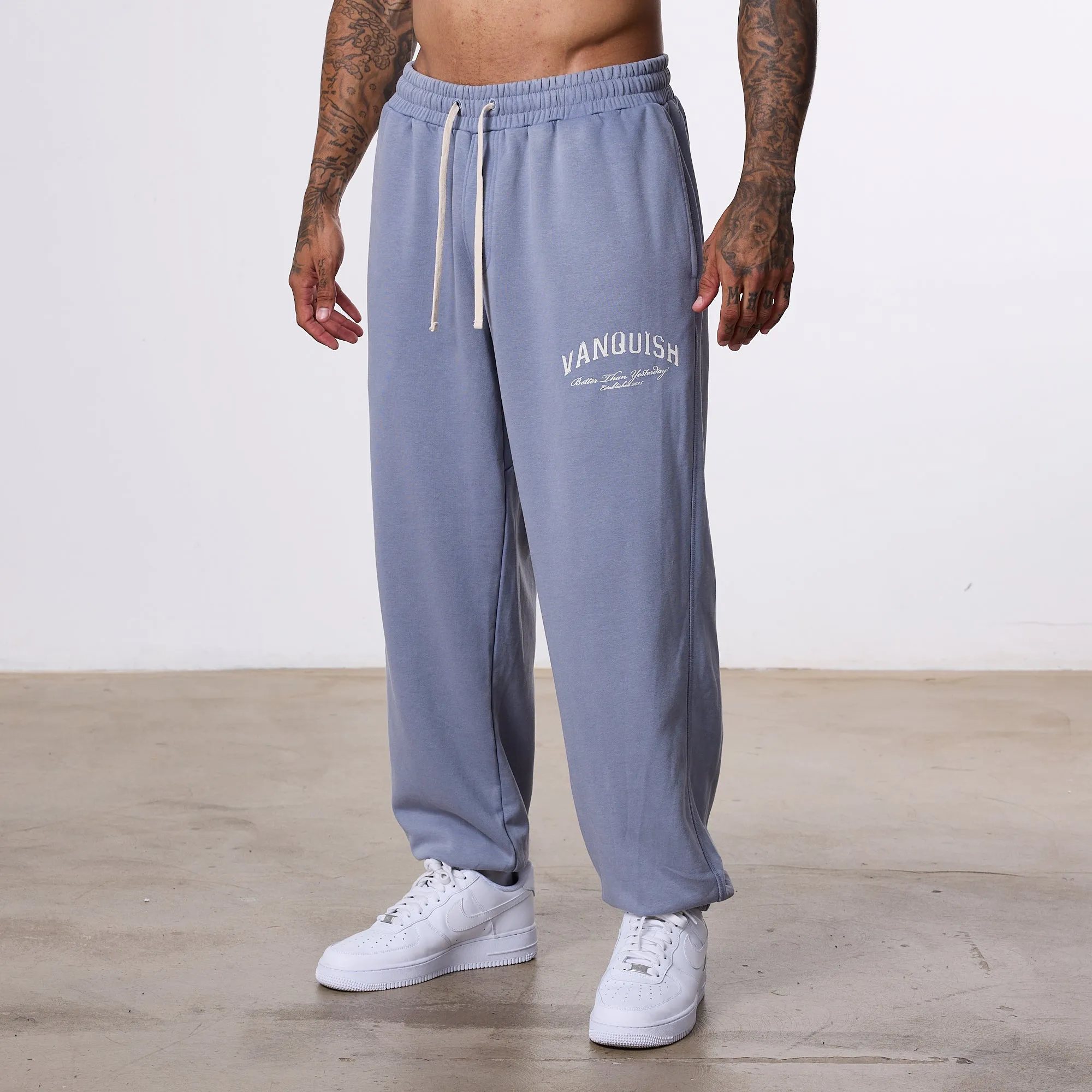 Vanquish Better Than Yesterday Washed Blue Oversized Sweatpants