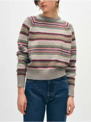 WHITE WARREN-Cashmere Striped Multi Check Sweatshirt