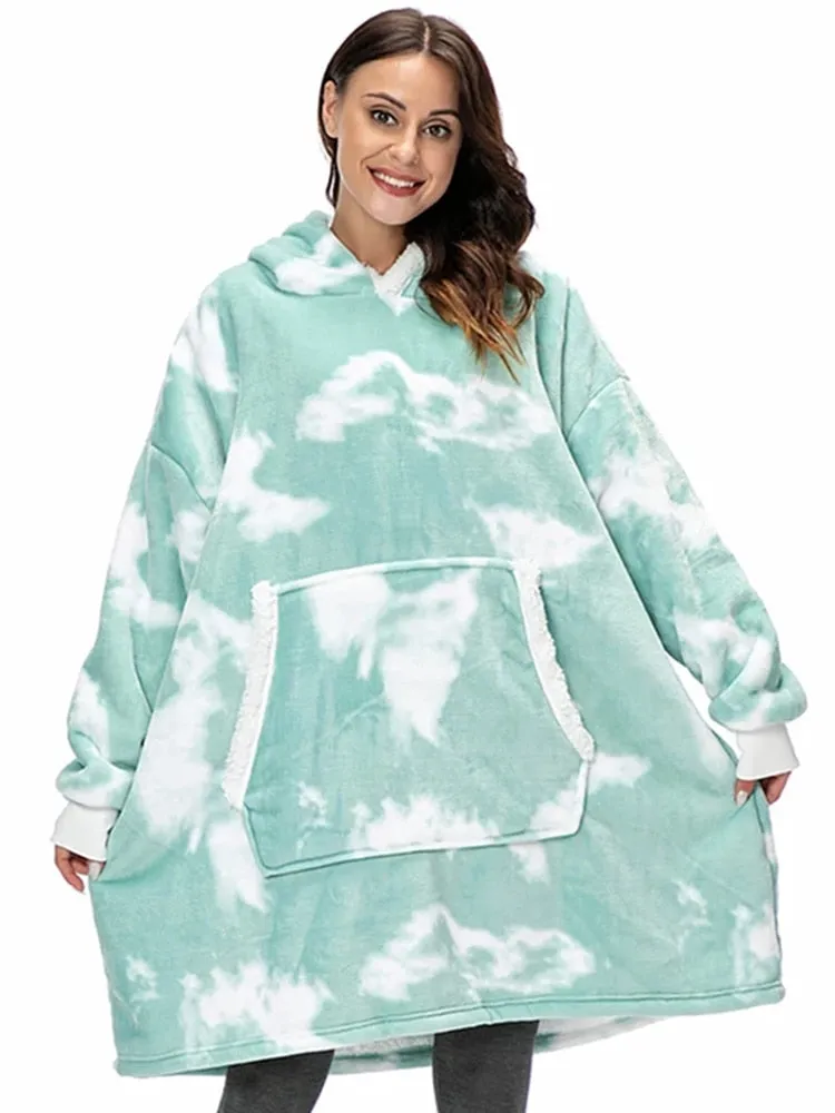 Winter Hoodies Fleece Giant TV Blanket With Sleeves Pullover