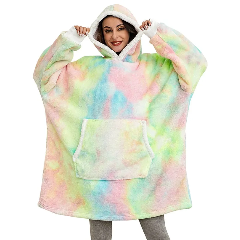 Winter Hoodies Fleece Giant TV Blanket With Sleeves Pullover