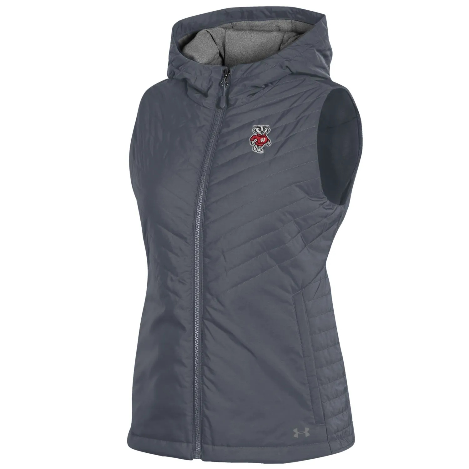 Wisconsin Badgers Under Armour WOMEN'S Gray Storm Fitted Hooded Puffer Vest