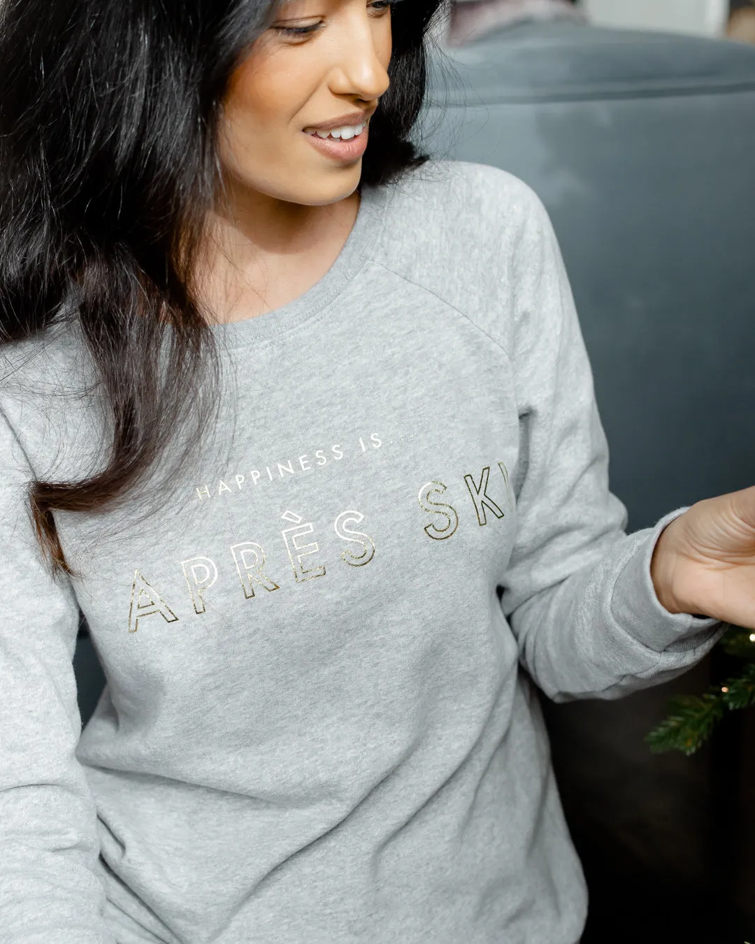 Women's Apres Crew Sweatshirt, Heather Grey with Gold