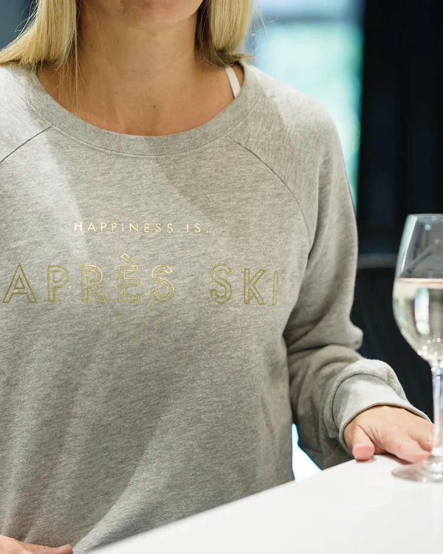 Women's Apres Crew Sweatshirt, Heather Grey with Gold