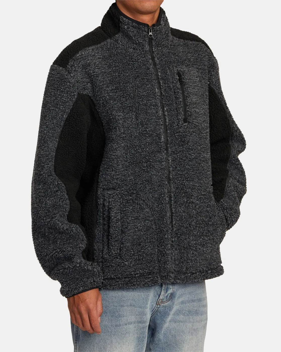 Zach Allen Zip-Up Sherpa Jacket - Black